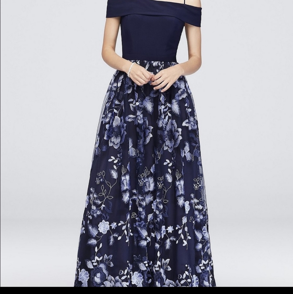 David's Bridal cold shoulder gown